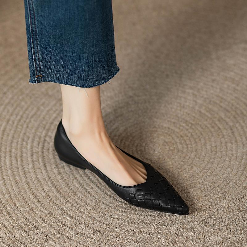 羊皮版真皮欧洲站编织女鞋春秋夏季百搭平底浅口单鞋女气质软底