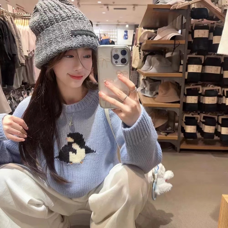 洋气减龄熊猫毛衣女2024秋冬设计感小众显瘦加厚高级感针织衫上衣