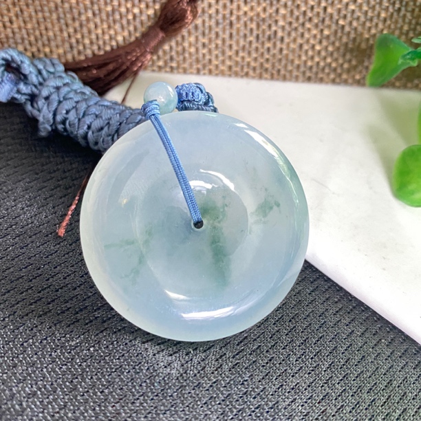 翡翠大平安扣高冰缅甸翡翠老种冰胶飘花平安扣吊坠男士挂坠38*6.2