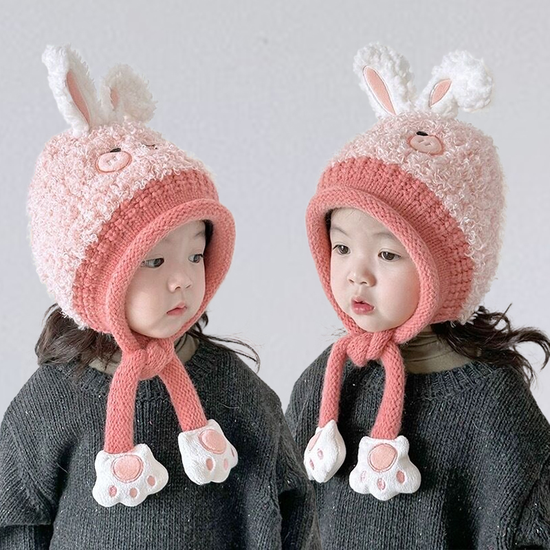 儿童帽子围巾一体秋冬季可爱宝宝毛绒护耳帽加绒男女童保暖包头帽