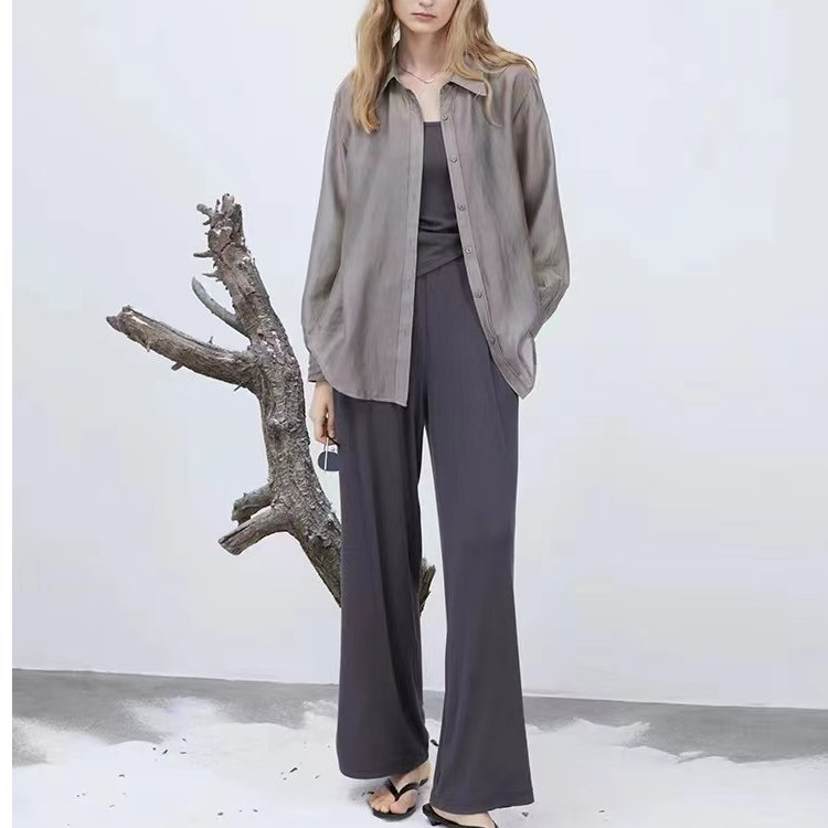 【撤柜原单】高级感衬衫套装垂感拖地裤三件套-苋 15426(98029)