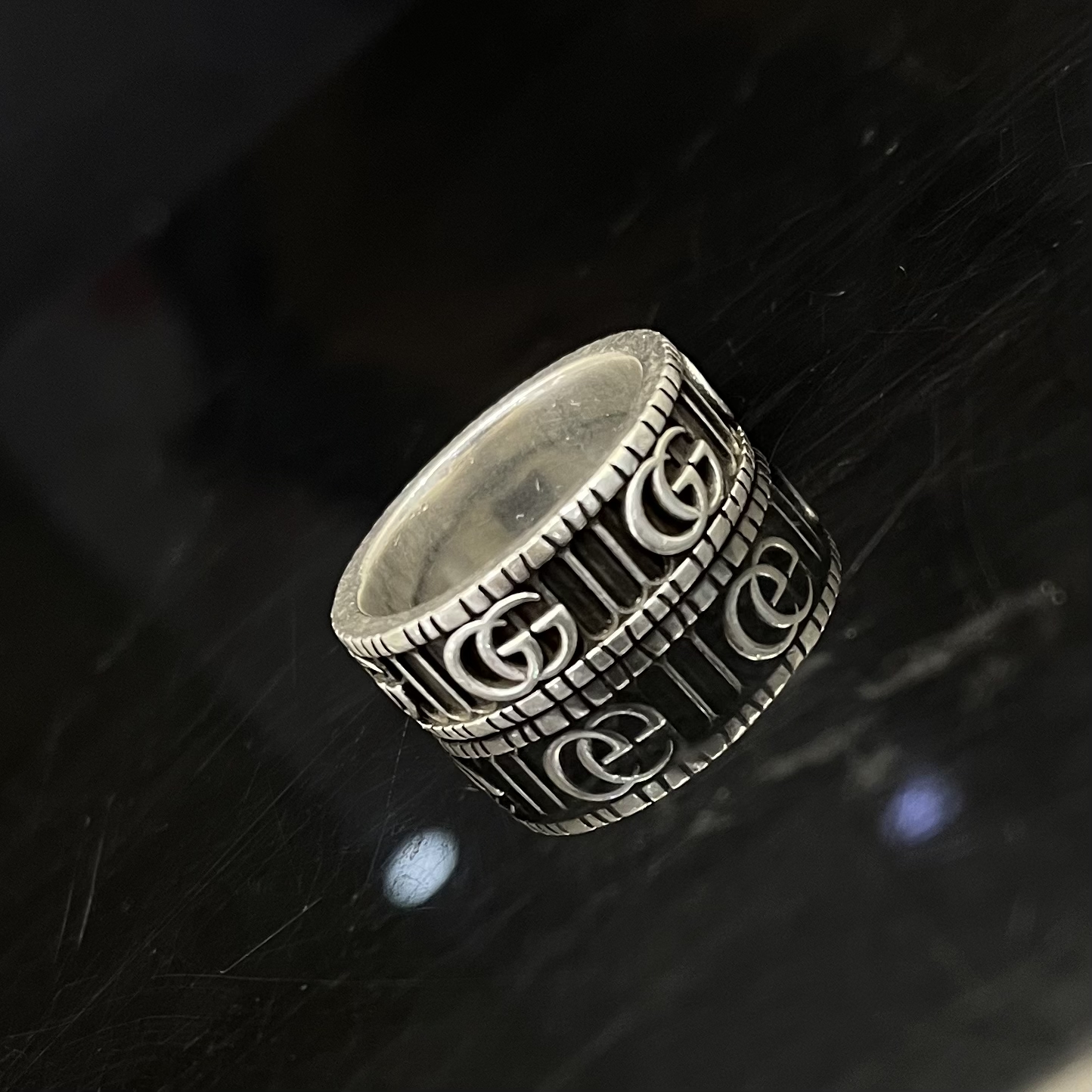95新 GUCCI/古驰 奢华尚品/925纯银双G银戒指551899