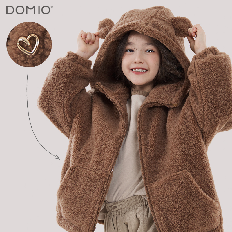 女童羊羔绒外套2025秋冬新款儿童毛毛连帽上衣中大童洋气宝宝童装