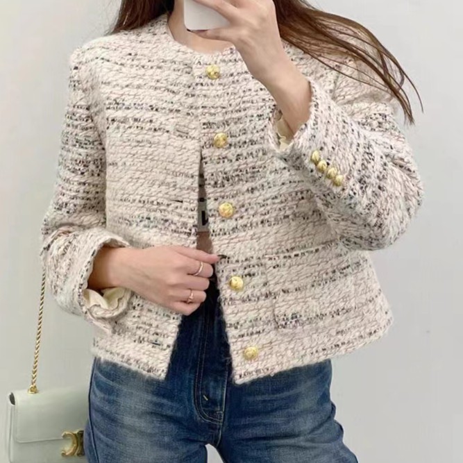 法式气质时尚百搭粗花呢外套轻奢复古秋冬季新款编织小香风 C2052