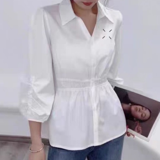 小翻领灯笼袖收腰百搭中袖春夏衬衫C3661