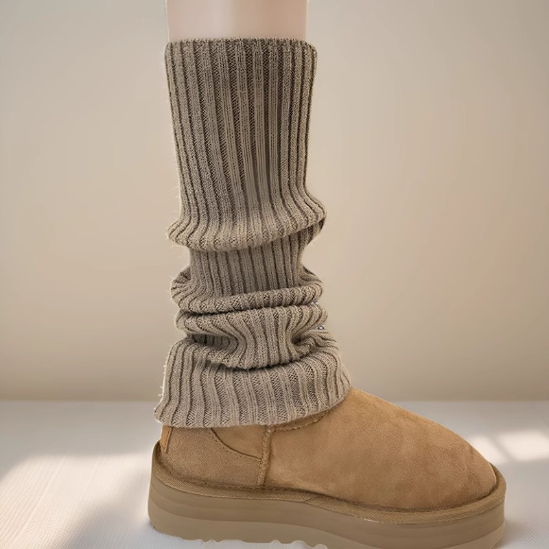 40cm堆堆女秋冬季学院风深灰色针织腿套搭配鲨鱼裤运动小腿压力袜