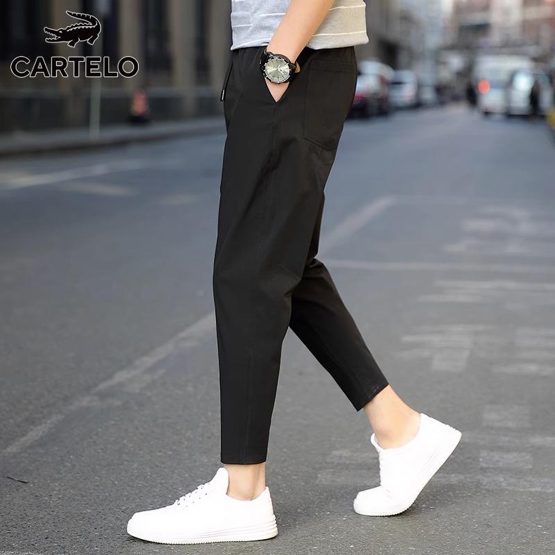 鳄鱼黑色休闲裤男士春秋季新款宽松小脚九分锥形裤潮流运动长裤子