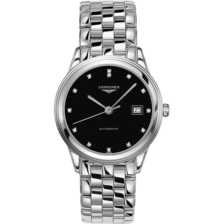 99新 Longines/浪琴 军旗38.5mm/简约气质黑盘钻刻机械男表/