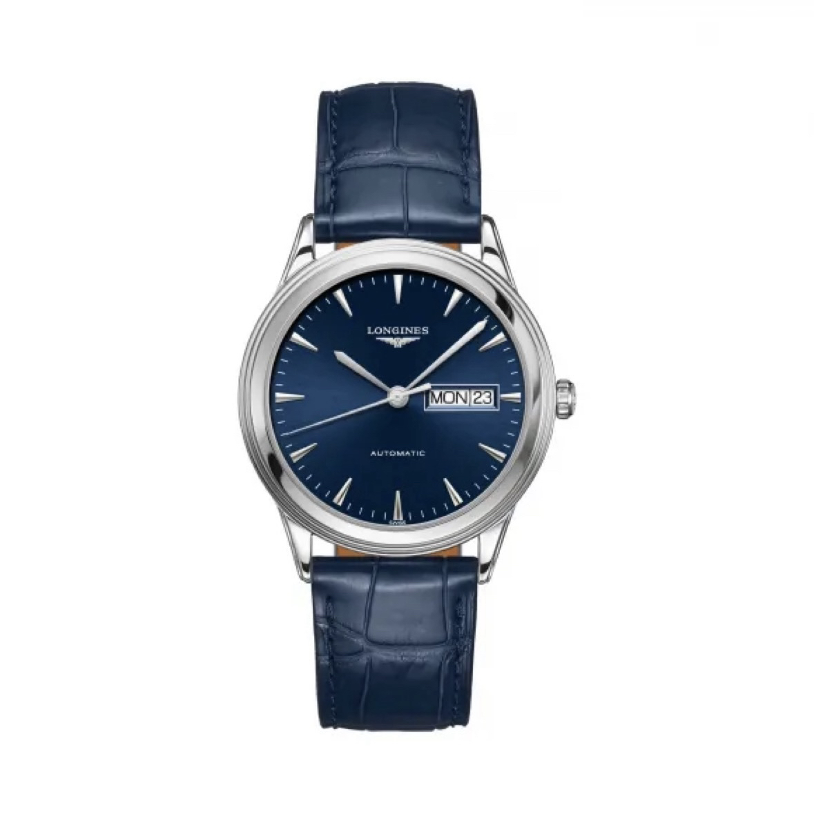 99新 Longines/浪琴 军旗899/38.5mm/双历蓝条丁机械男表/