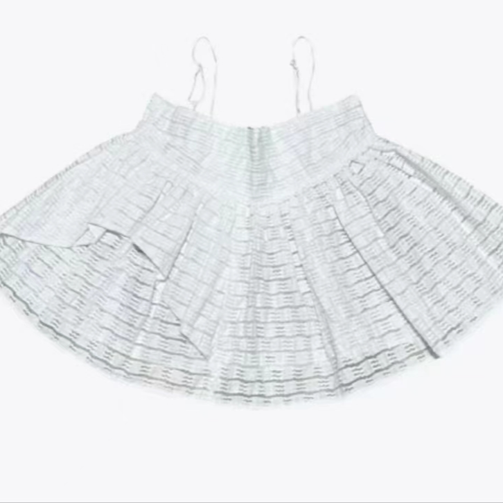 FM春夏新款时尚百搭薄款  （泡泡纱吊带）外穿不规则荷叶边吊带上衣