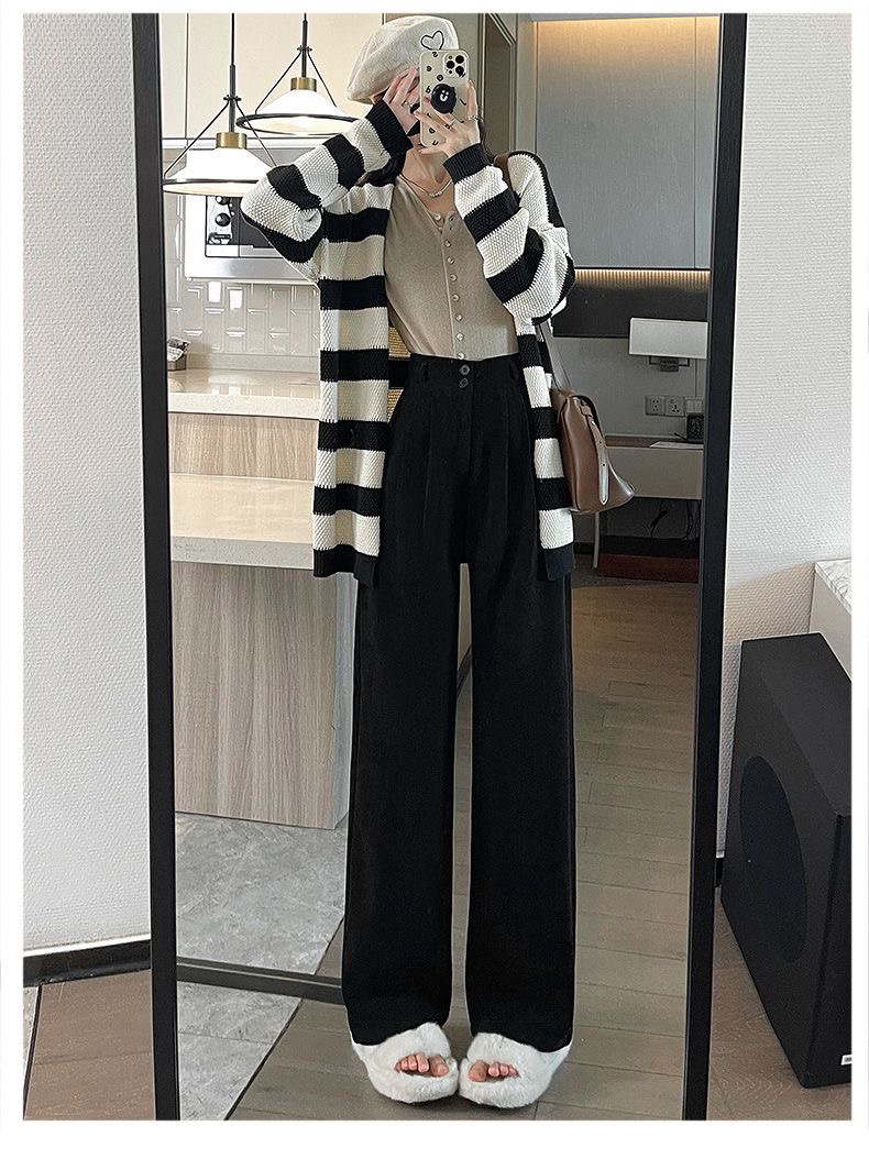 101 1灯芯绒阔腿裤女秋冬高腰垂感宽松显瘦休闲直筒裤百搭