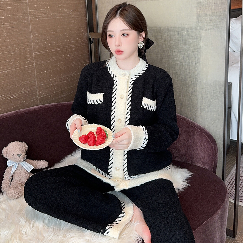 秋冬新款软绵绵睡衣女加厚保暖高级感小香风纯色可外穿家居服套装