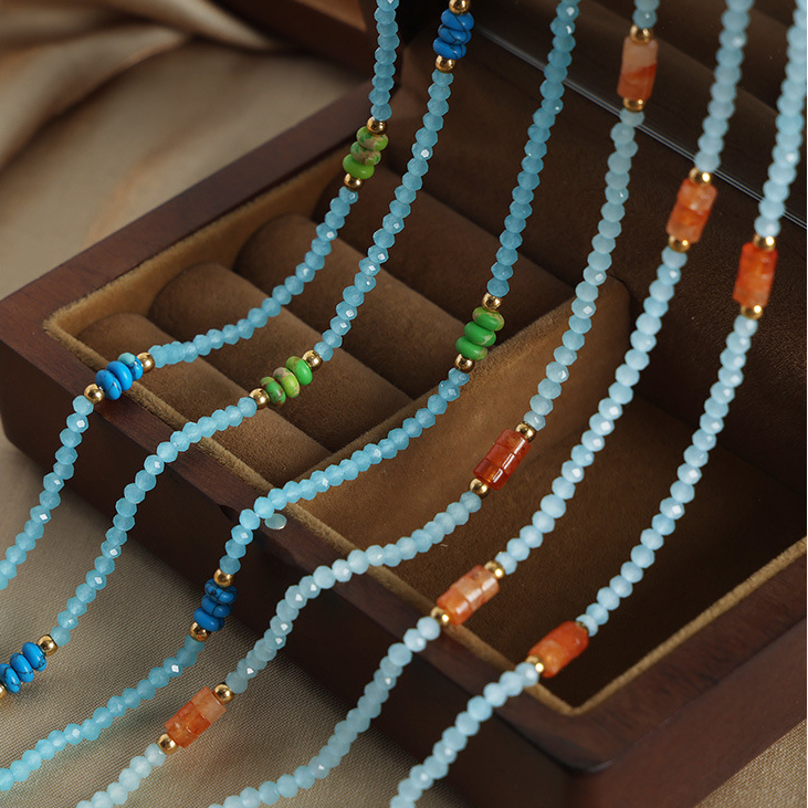 ins风简约个性时尚通勤百搭饰品石松石手工设计钛钢项链