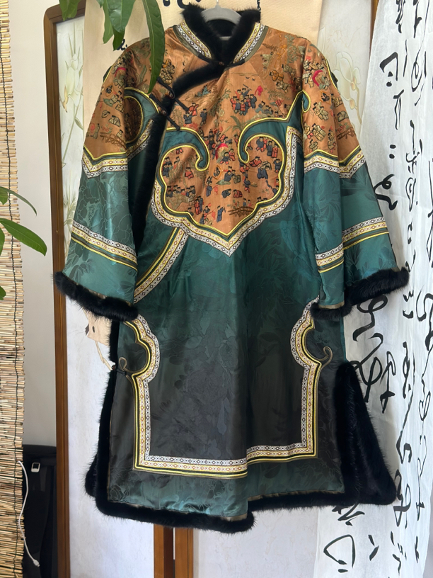 雾隐华裳/香云纱重工如意款中长款水貂毛领太太服棉服女款秋冬