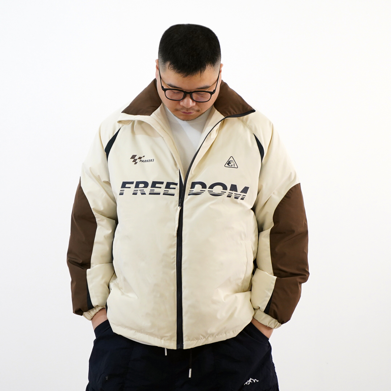 特价清。冬季男士棉衣外套印花撞色棉服宽松胖大码加厚无帽XY-M28