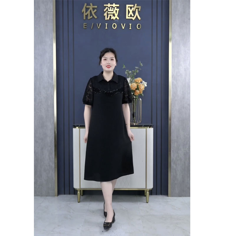 胖依依大码女装夏季高贵收腰连衣裙240222