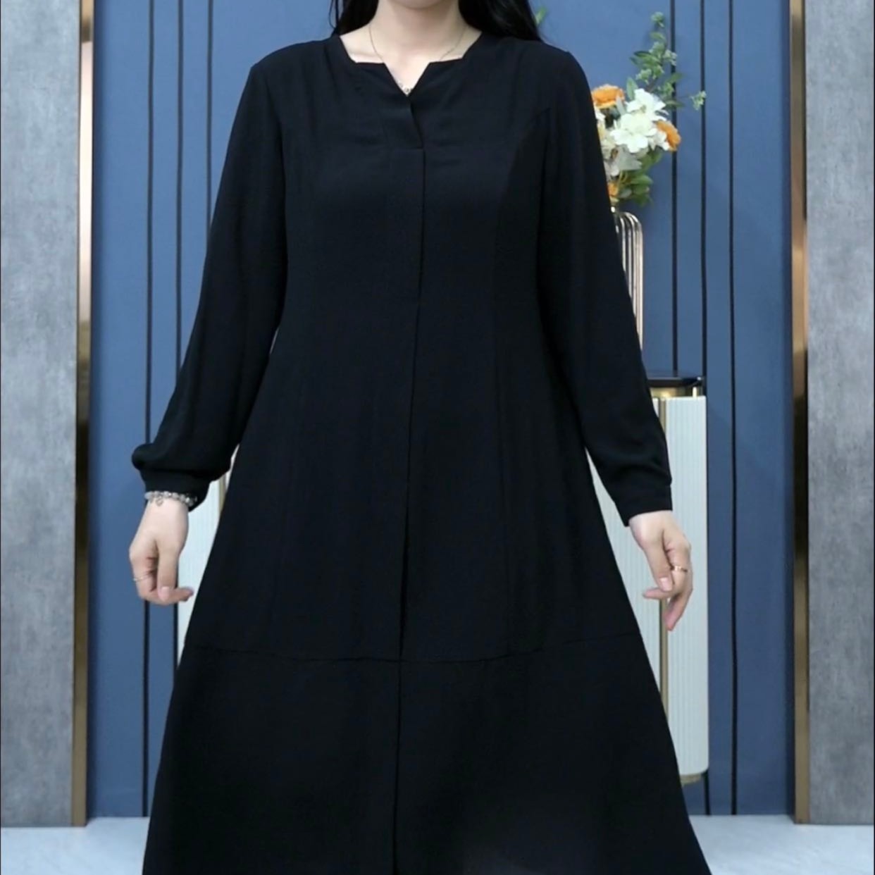 V领胖MM收腰显高连衣裙ZB4078