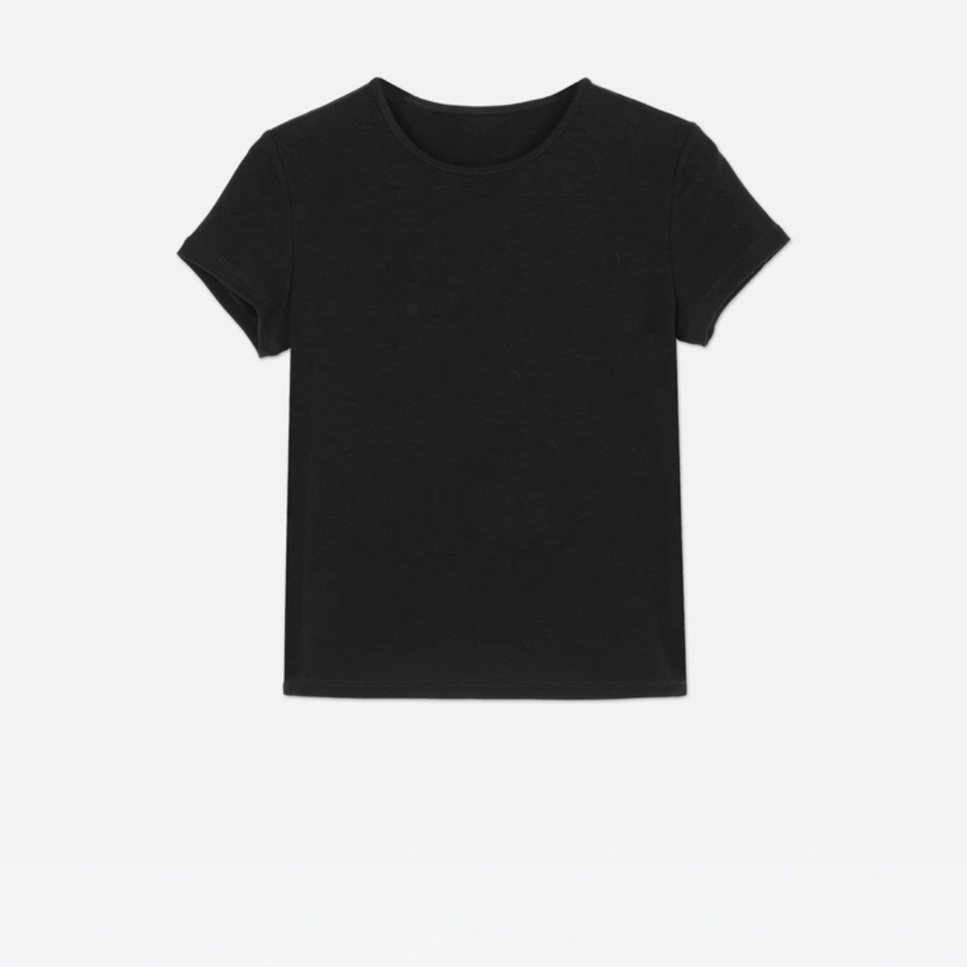 MINCO|茗蔻”明媚”显瘦短款时尚纯色圆领简约休闲经典修身T血百搭