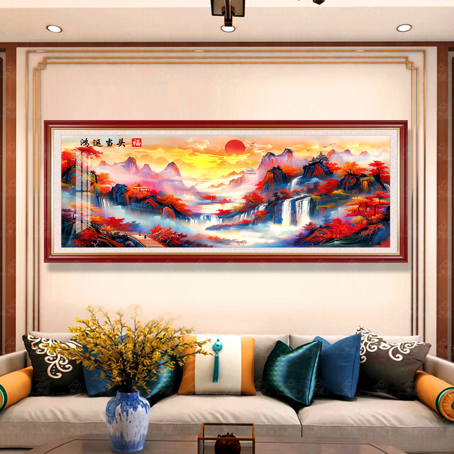 【进口棉布】爱阁十字绣鸿运当头山河版经典大幅收藏装饰画手工绣