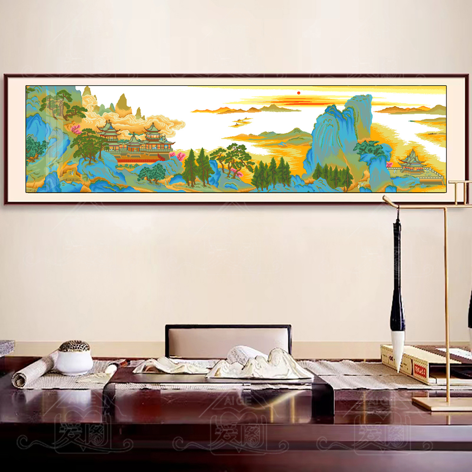 【爱阁】古绢布苓岩绮阁十字绣2025新款古典山水客厅风景装饰画手工