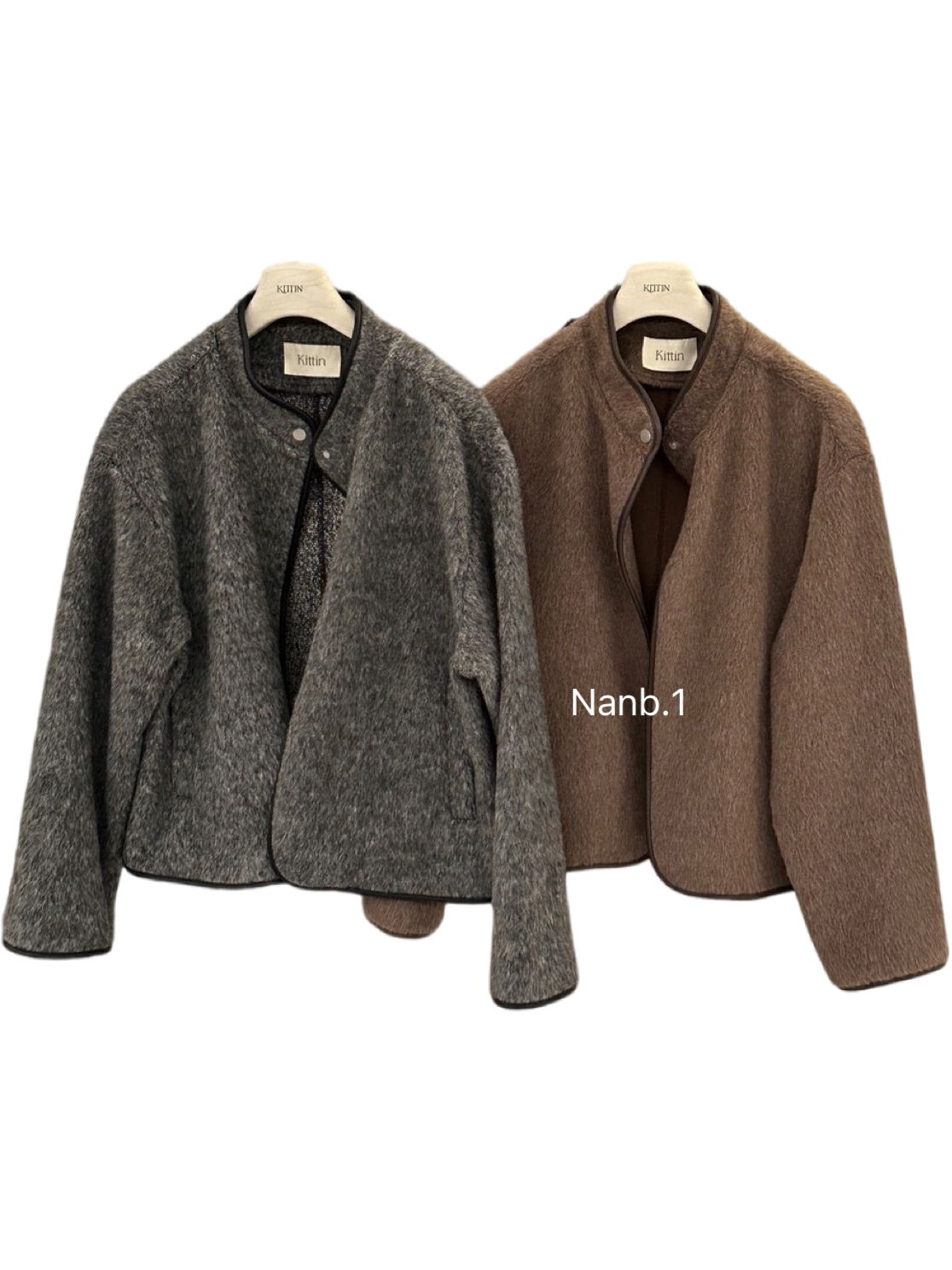 皮边花呢【Nanb 】韩系高级感慵懒风复古双色呢料短外套 