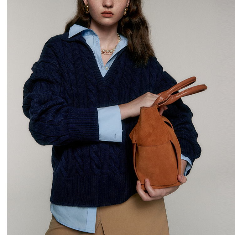 Sue.m拉夫即视角感绞花毛衣老钱风劳伦风毛衣翻领POLO毛衣