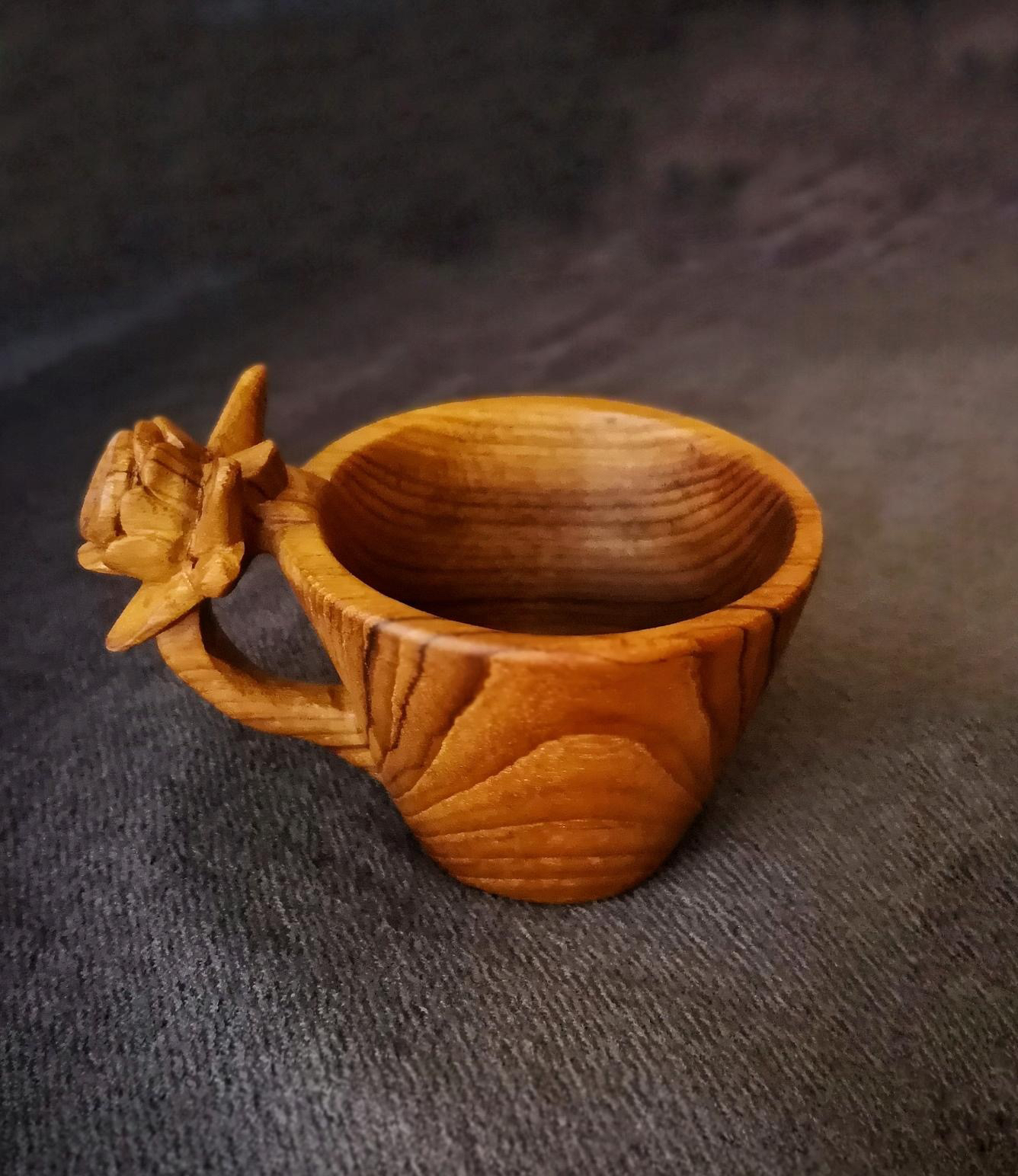 原创设计缅甸柚木莲花咖啡杯牛奶杯