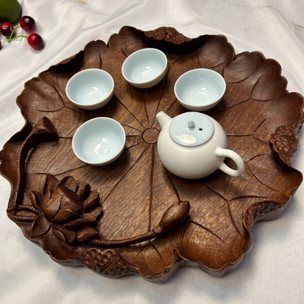 实木整木和和美美干泡茶盘荷花莲花果盘