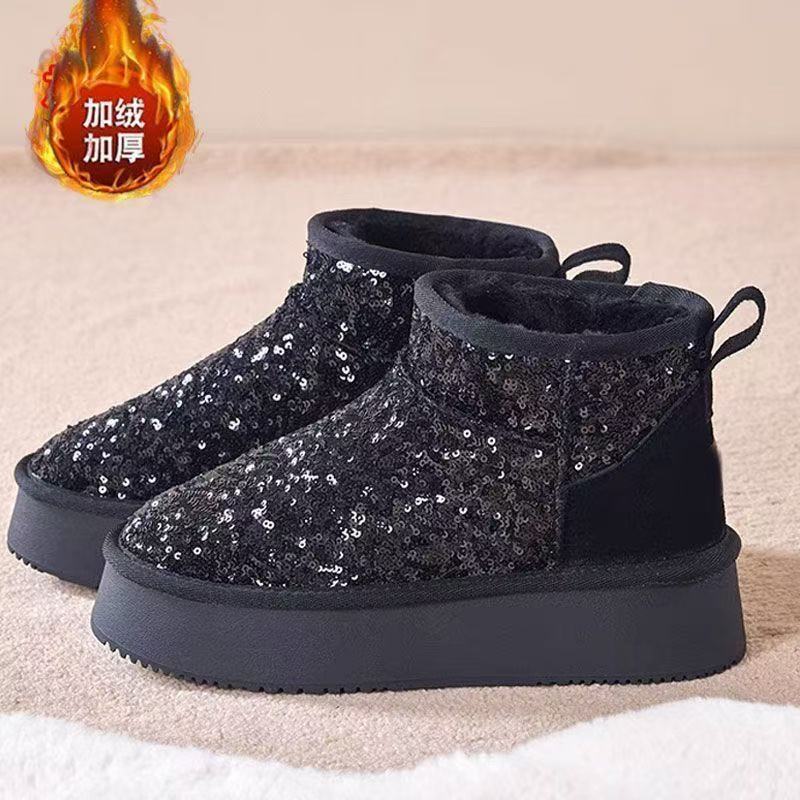 亮片雪地靴女2025冬季新款加棉加厚增高保暖短筒防滑棉鞋雪地靴女