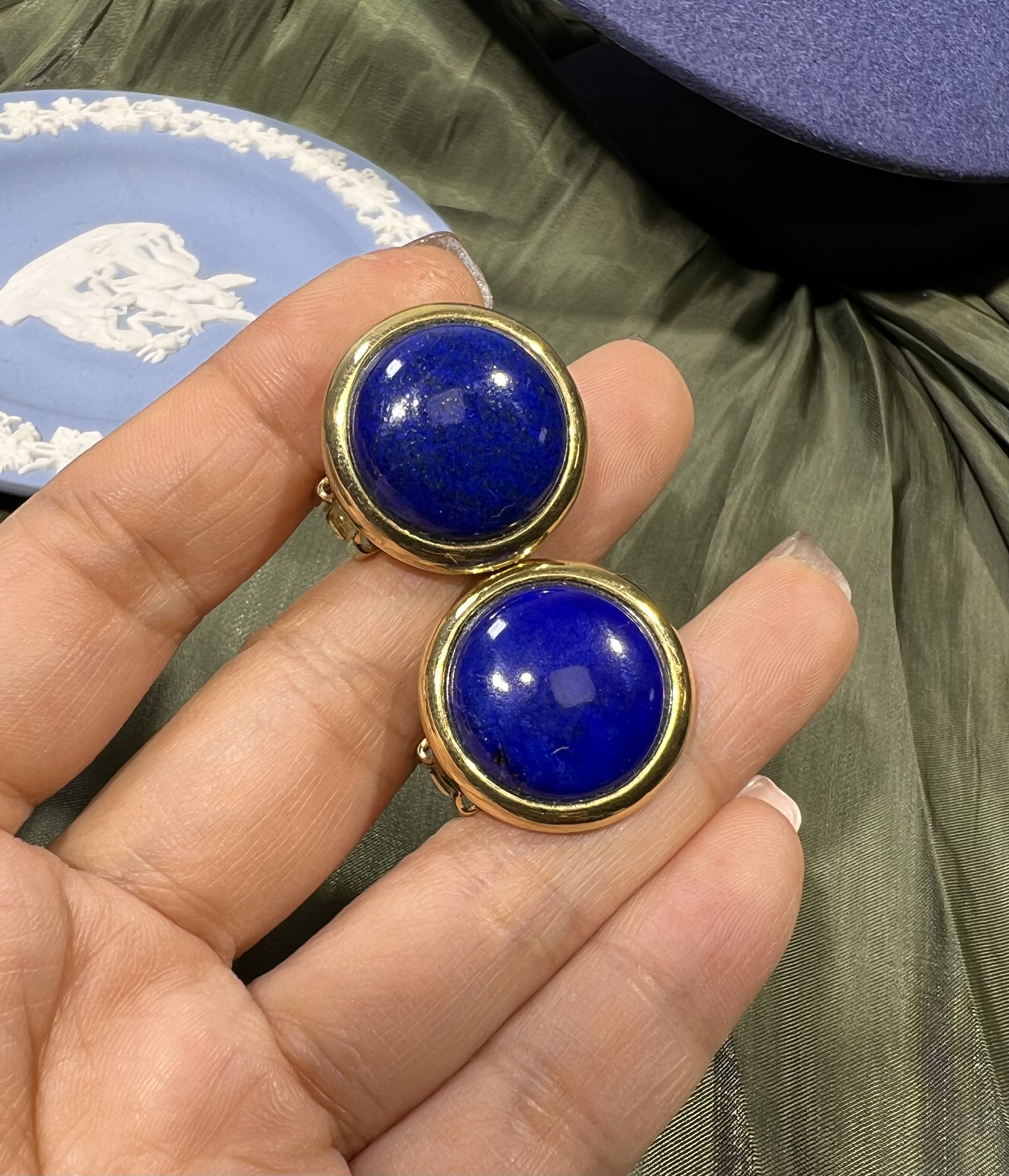 合金耳饰 vintage孤品首饰蓝色复古古风饰品中古法式时尚气质