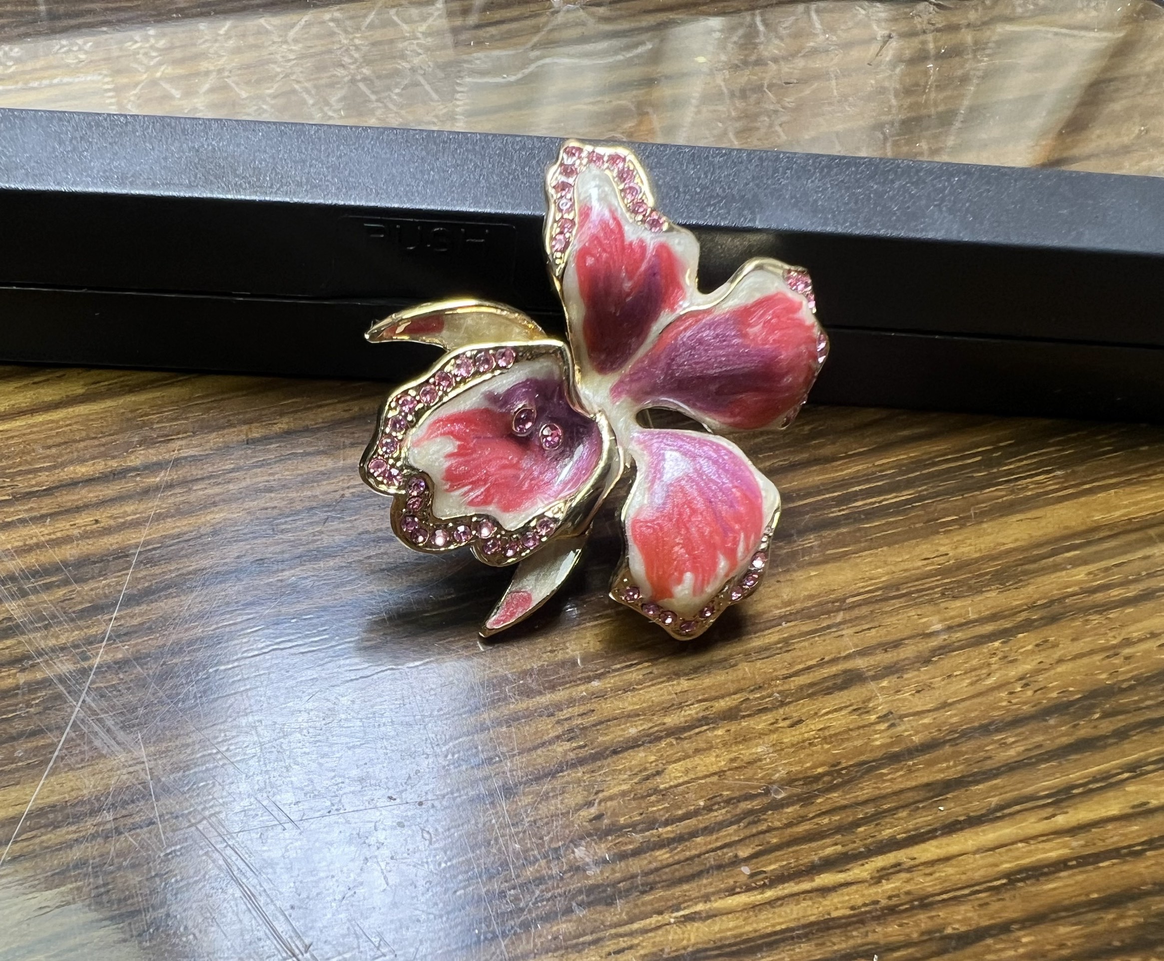 铁合金珐琅胸针 vintage中古珐琅花朵胸针