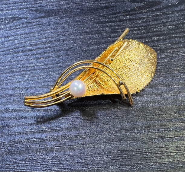 铁合金胸针 vintage中古素金珍珠胸针百搭素款金色精致简约
