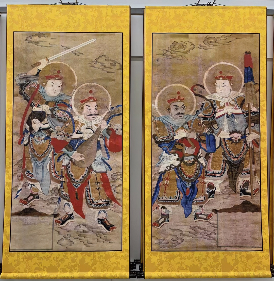 明清高清水陆画复刻四大天王持国增长广目多闻四大天王手工卷轴画