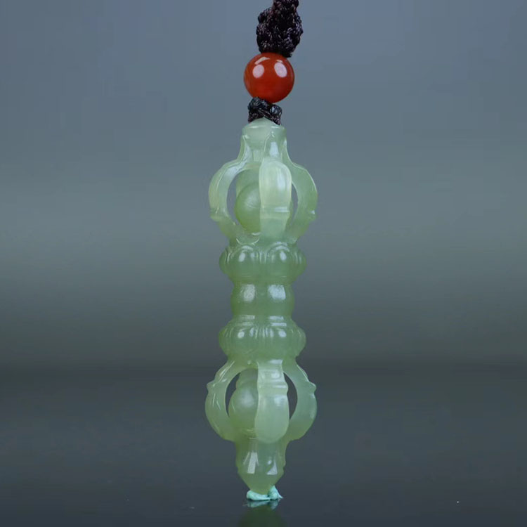 天然和田玉冰晴水白玉镂空金刚杵降魔杵吊坠女士玉石挂件手工雕刻