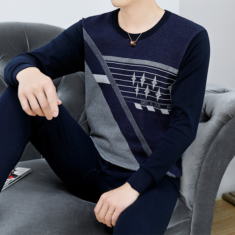 秋冬季中老年男士秋衣秋裤套装男提花保暖衣套装男加厚新疆棉毛衫