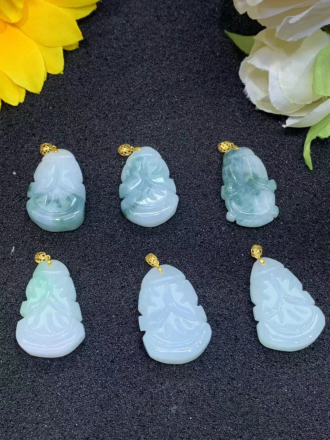 天然缅甸翡翠A货18K金镶嵌冰飘花百财（多样性发货 发一件）