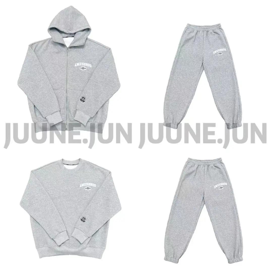 （3MJ）灰色圆领戴帽款刺绣时尚加奥利绒卫衣休闲套装（暖暖冬日