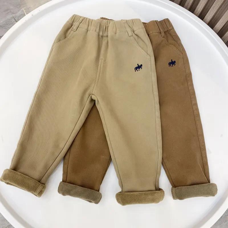 秋冬季童装一体绒保暖休闲裤儿童中腰松紧微弹中大童修身加绒长裤