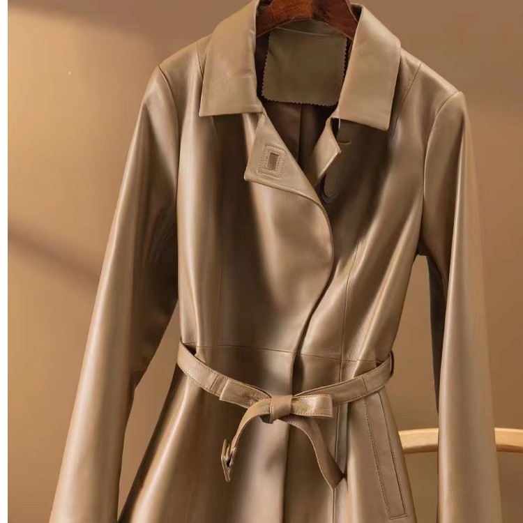 海宁皮风衣中长款皮衣女外套显瘦翻领网红时尚秋冬黑色真皮修身