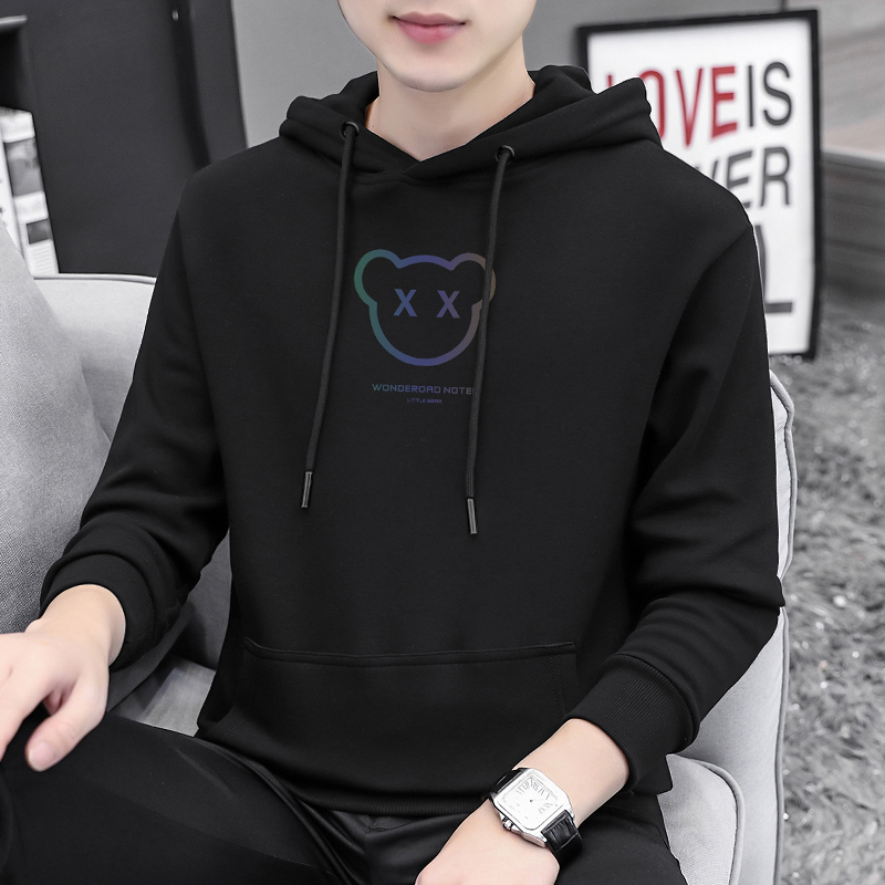 320g重磅男生卫衣连帽外套小熊印花潮流百搭秋冬季加绒长袖带帽衫
