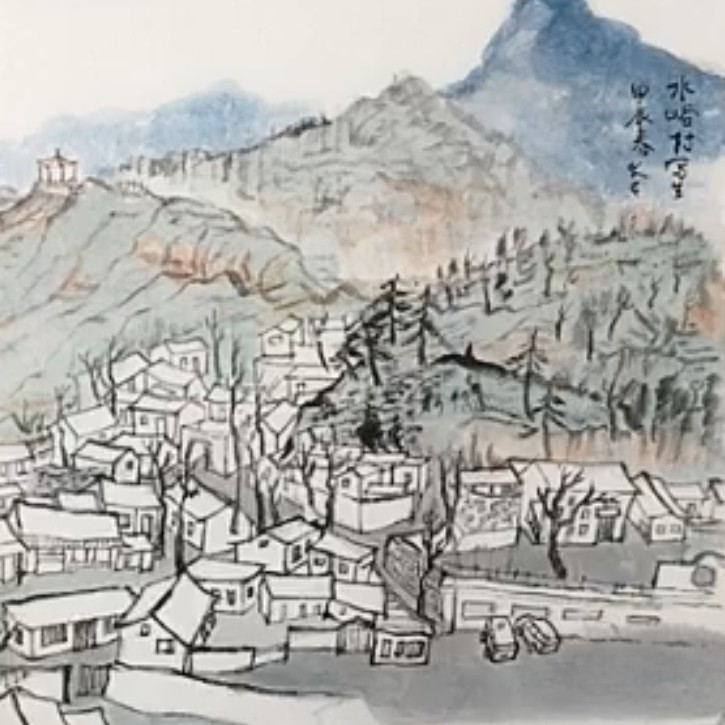 画家扬州大吕1.3平尺房山写生手绘孤品山水画