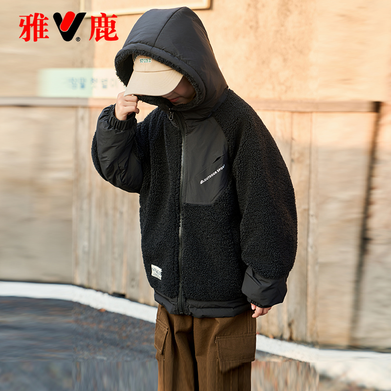 雅鹿两面穿痞帅儿童羽绒服男女童2025新款大童中长款洋气加厚外套