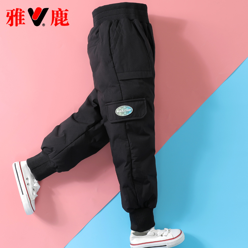 雅鹿儿童羽绒裤男童女童宝宝外穿2025新款加厚冬季中大童裤子外裤