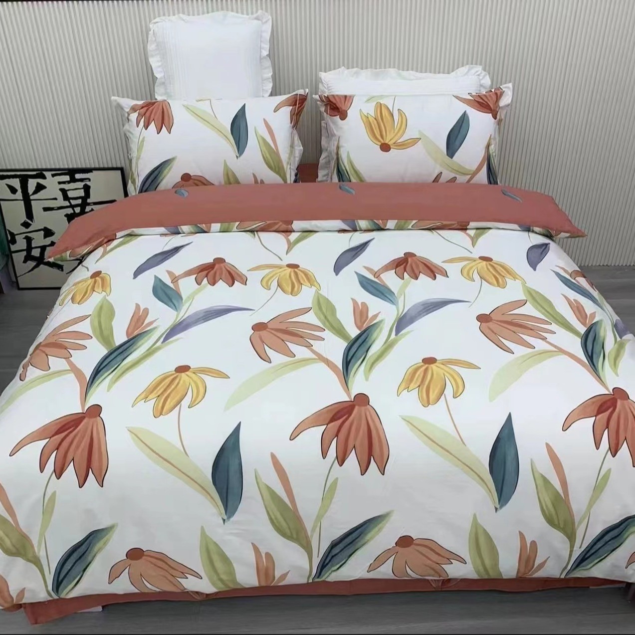 一家家纺新款全棉四件套  桔夏