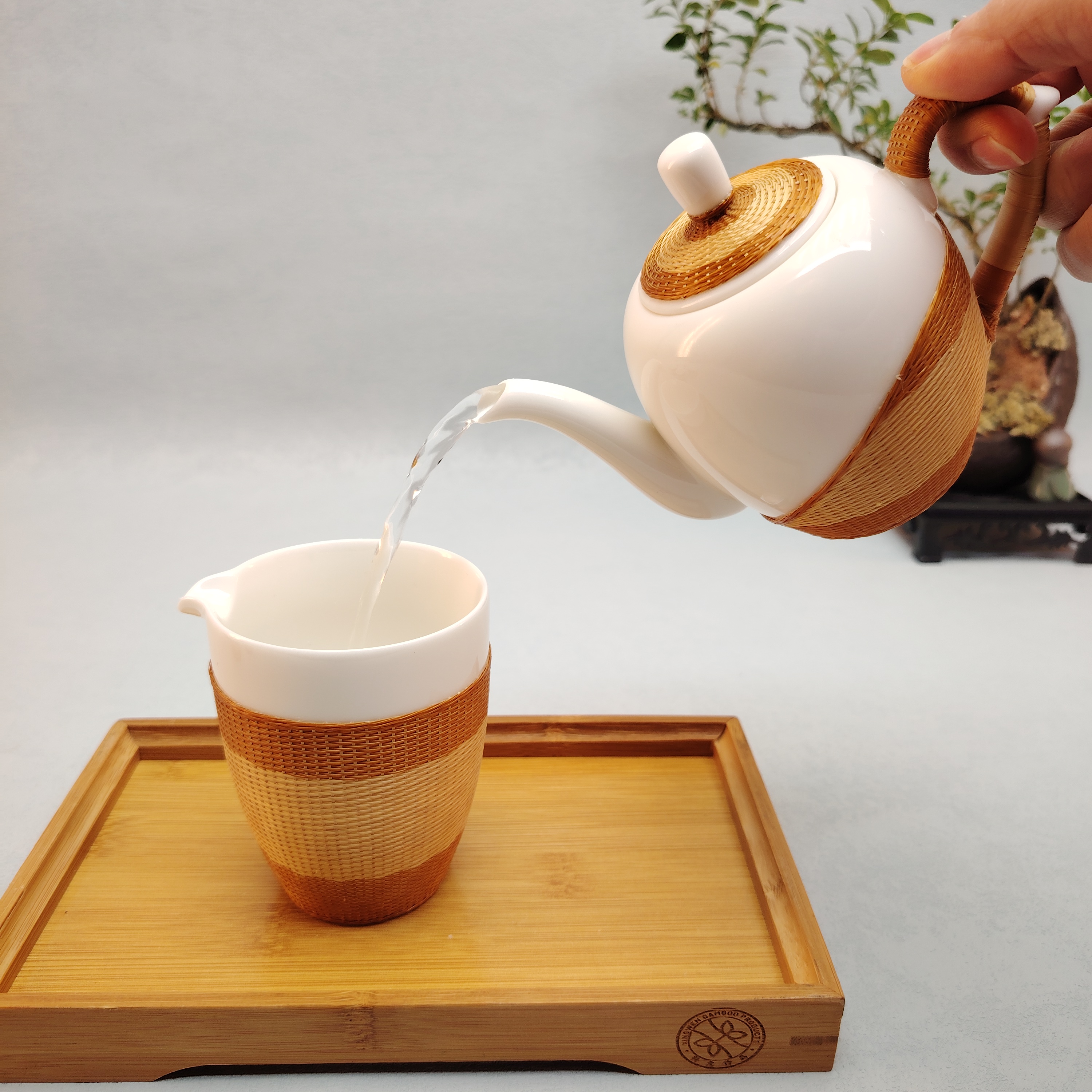 竹丝玉瓷高端茶具独特礼品非遗手工制作商务会议礼品独具匠心送礼