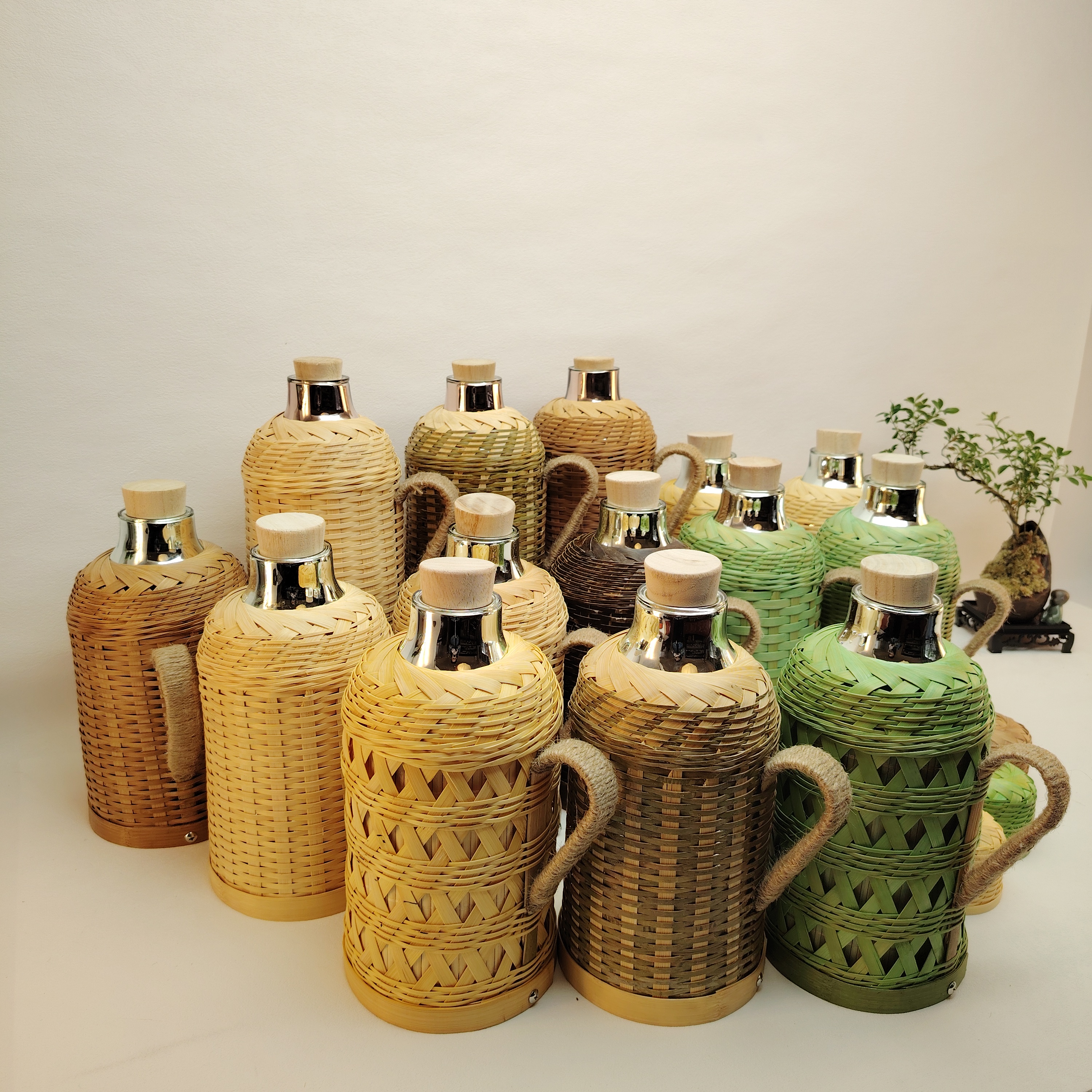 复古竹编暖水壶独特田园风开水壶保温壶手工编织热水壶