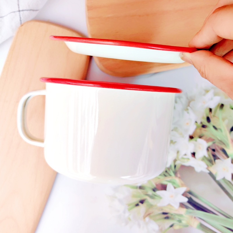 老式带盖大号快餐杯经典简约加厚搪瓷泡面杯猪油罐凉水杯可加热