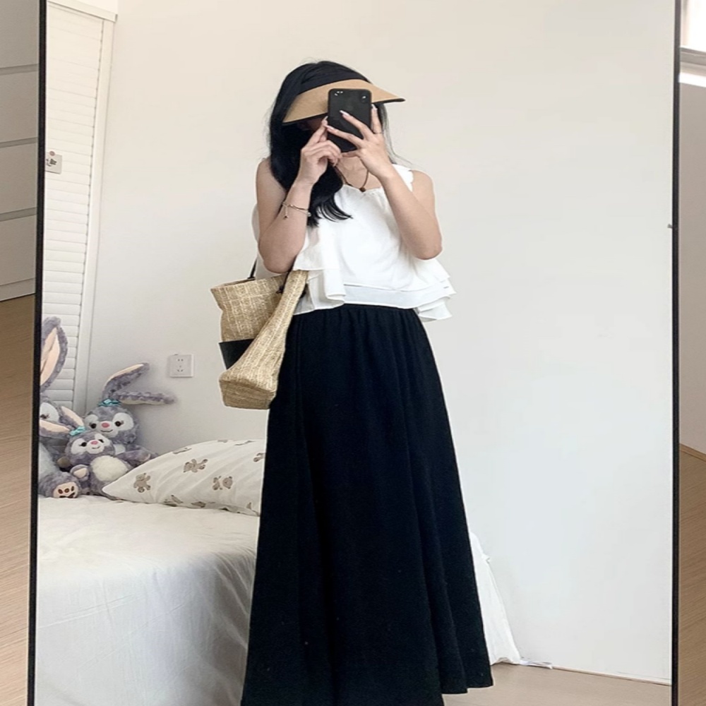 高腰裙裤xs小个子黑色半身裙裤夏薄款a字垂感阔腿裤显瘦长款褶皱