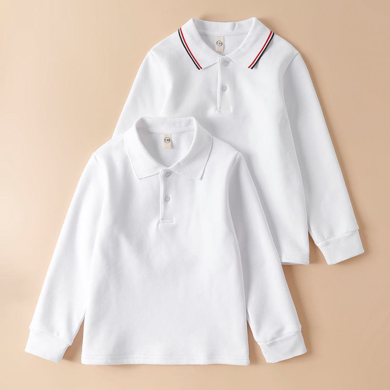 儿童白色翻领t恤大男童长袖春秋打底衫小学生班校服polo衫女