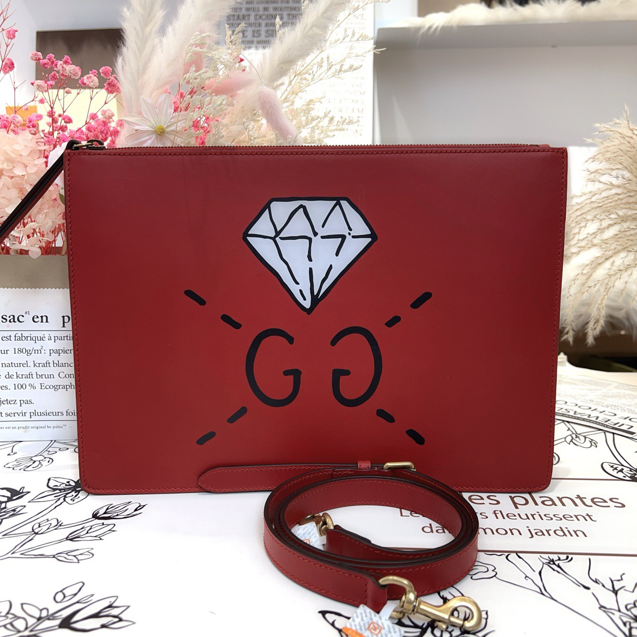 95新 GUCCI/古驰 gucci古驰番茄红35底长斜挎包 a4045